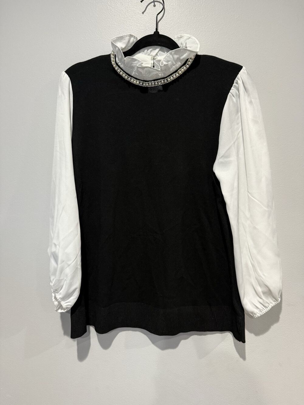 Cable & Gauge Ruffle Pearl Neck Collar Sweater Blouse XL Whimsigoth Coquette